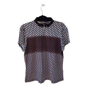 Jame Sadock Women's Large Geometric Black White Golf Polo 1/4 Zip